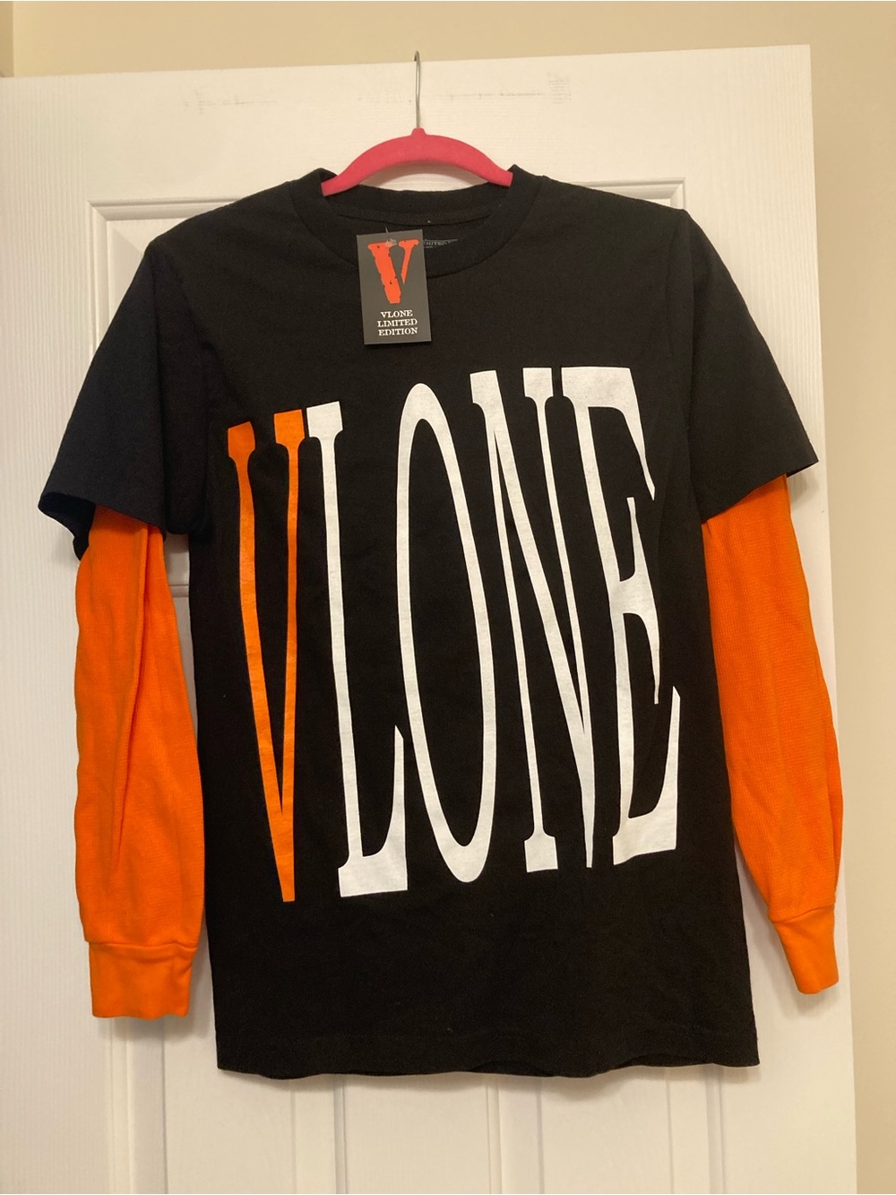 Vlone Black Orange Long Sleeve Shirt Small 100% Authentic NWT W/ Auth Logo